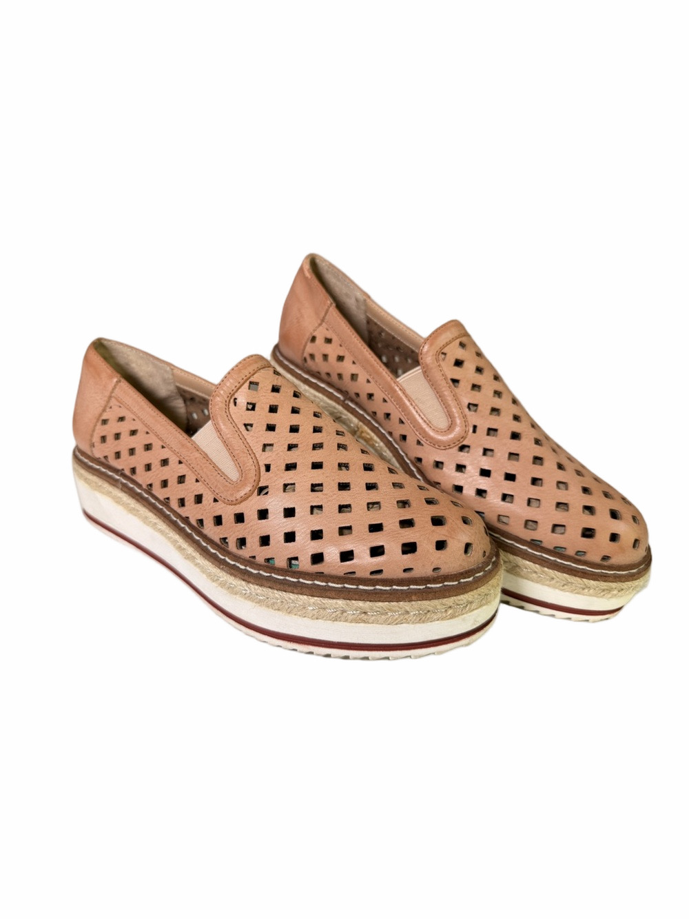 Exe Perforated Slip-On Espadrille Platform in Tan
